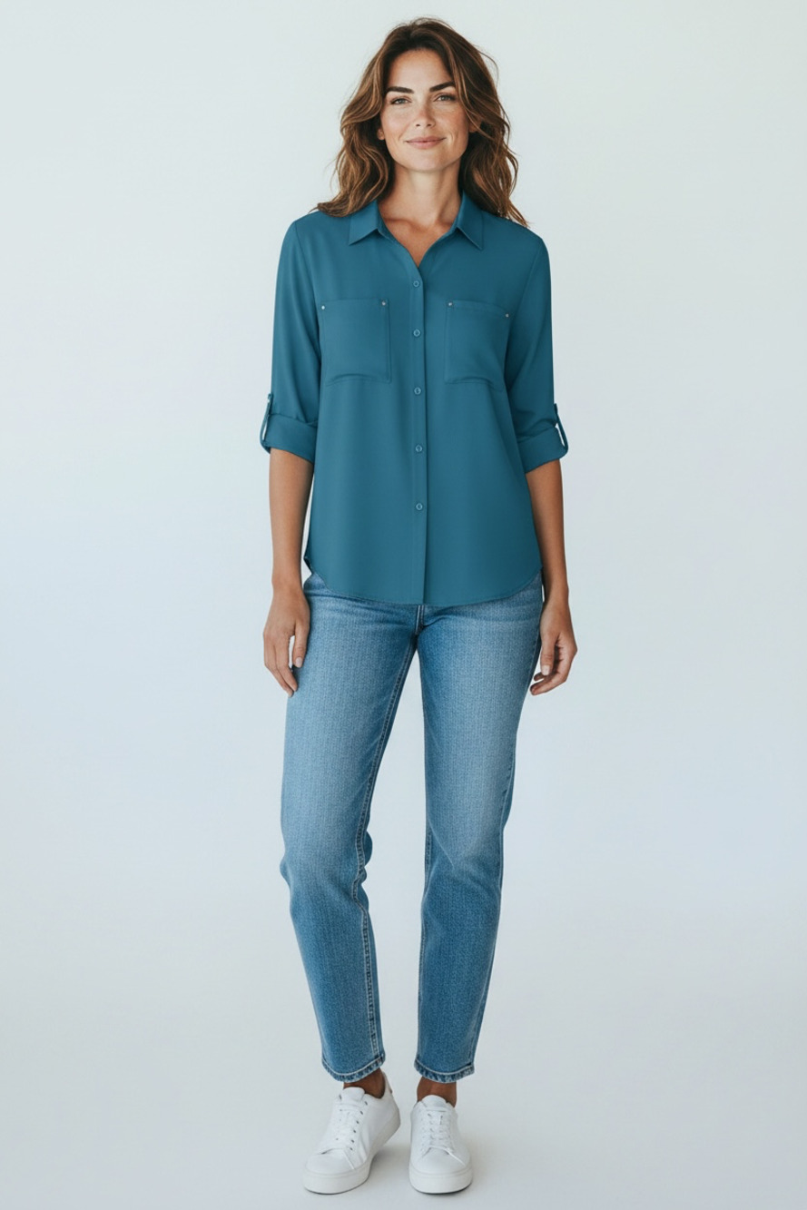 Apt. 9 Women's Button-Down Utility Blouse with Roll-Tab Sleeves
